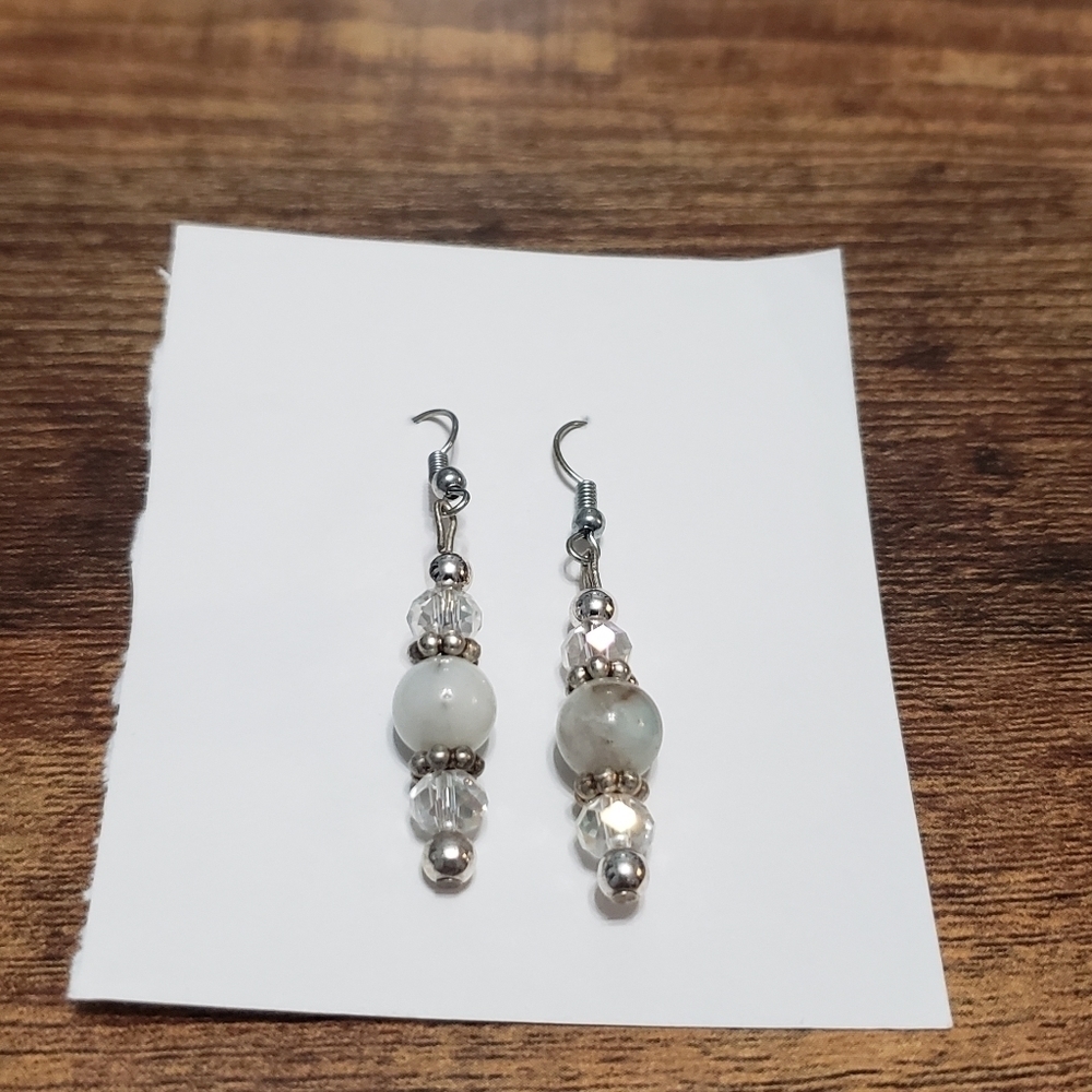 silver tone dangling bead earrings